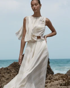 Capri Silk Circle Skirt - Ecru Stripe*BONDI BORN Hot