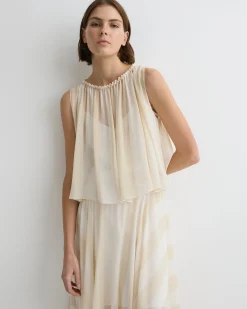 Capri Silk Gathered Top - Ecru Stripe*BONDI BORN New