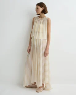 Capri Silk Gathered Top - Ecru Stripe*BONDI BORN New