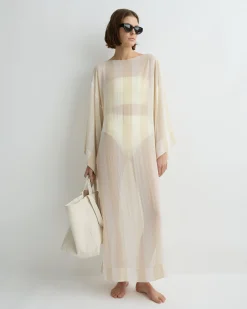 Capri Silk Kimono Sleeve Maxi - Ecru Stripe*BONDI BORN