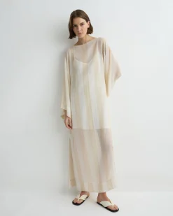 Capri Silk Kimono Sleeve Maxi - Ecru Stripe*BONDI BORN