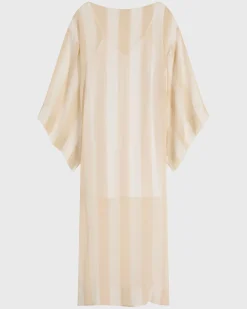 Capri Silk Kimono Sleeve Maxi - Ecru Stripe*BONDI BORN